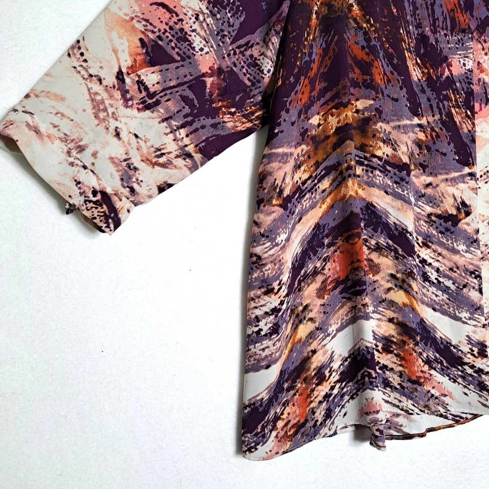 Rose Olive Womens 4X Purple‎ Orange Abstract Print VNeck Tunic Blouse 3/4 Sleeve - Picture 7 of 12